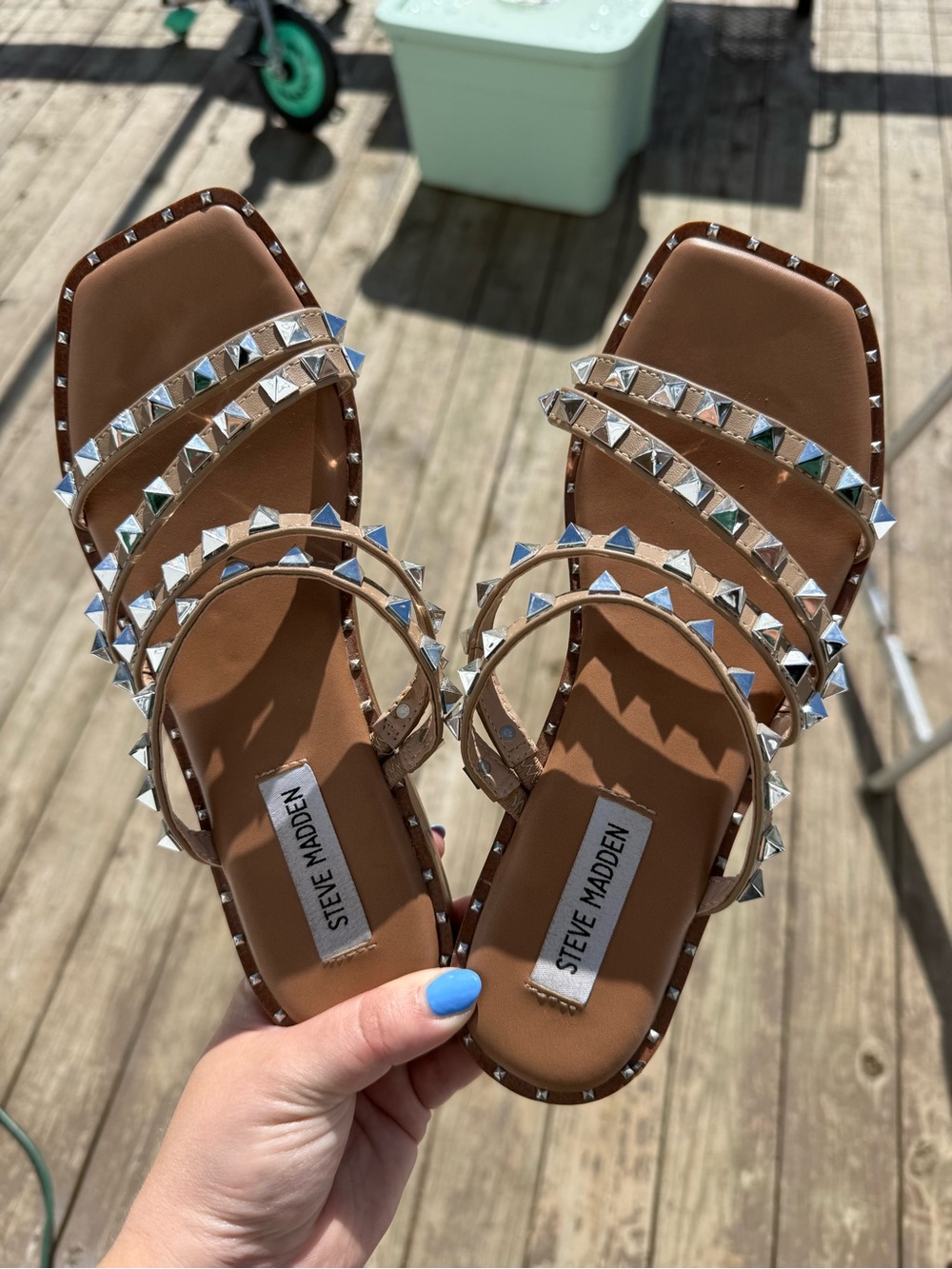 Steve Madden Brown Studded Multi-Strap Square-Toe Sandals - size 7